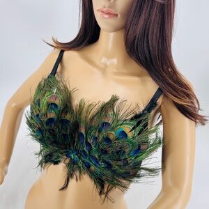 Spirit Halloween Boho Festival Rave Cosplay Peacock Feathers Bralette Bra